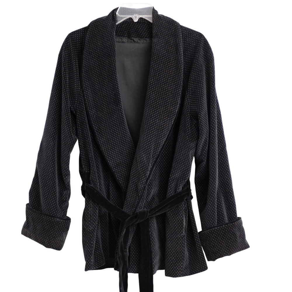 VTG Velvet Smoking Jacket Black Gold Pin Dot Old Money Victorian Gothic Glam